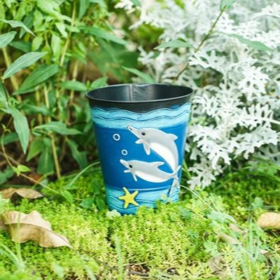 Round Flower Pot Metal Garden Ornaments Decorative Mediterranean Style