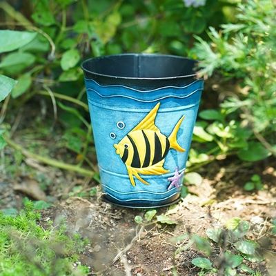 Round Flower Pot Metal Garden Ornaments Decorative Mediterranean Style
